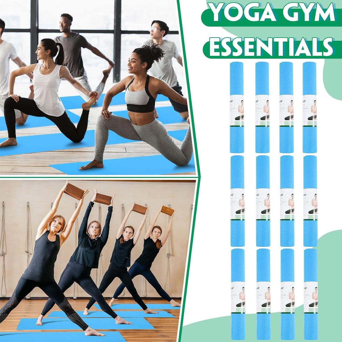 12 Pieces Yoga Mats Bulk 68x24x0.12 Inch Exercise Non Slip Fitness Workout Mats for Women Men Home Workout Gym Yoga
