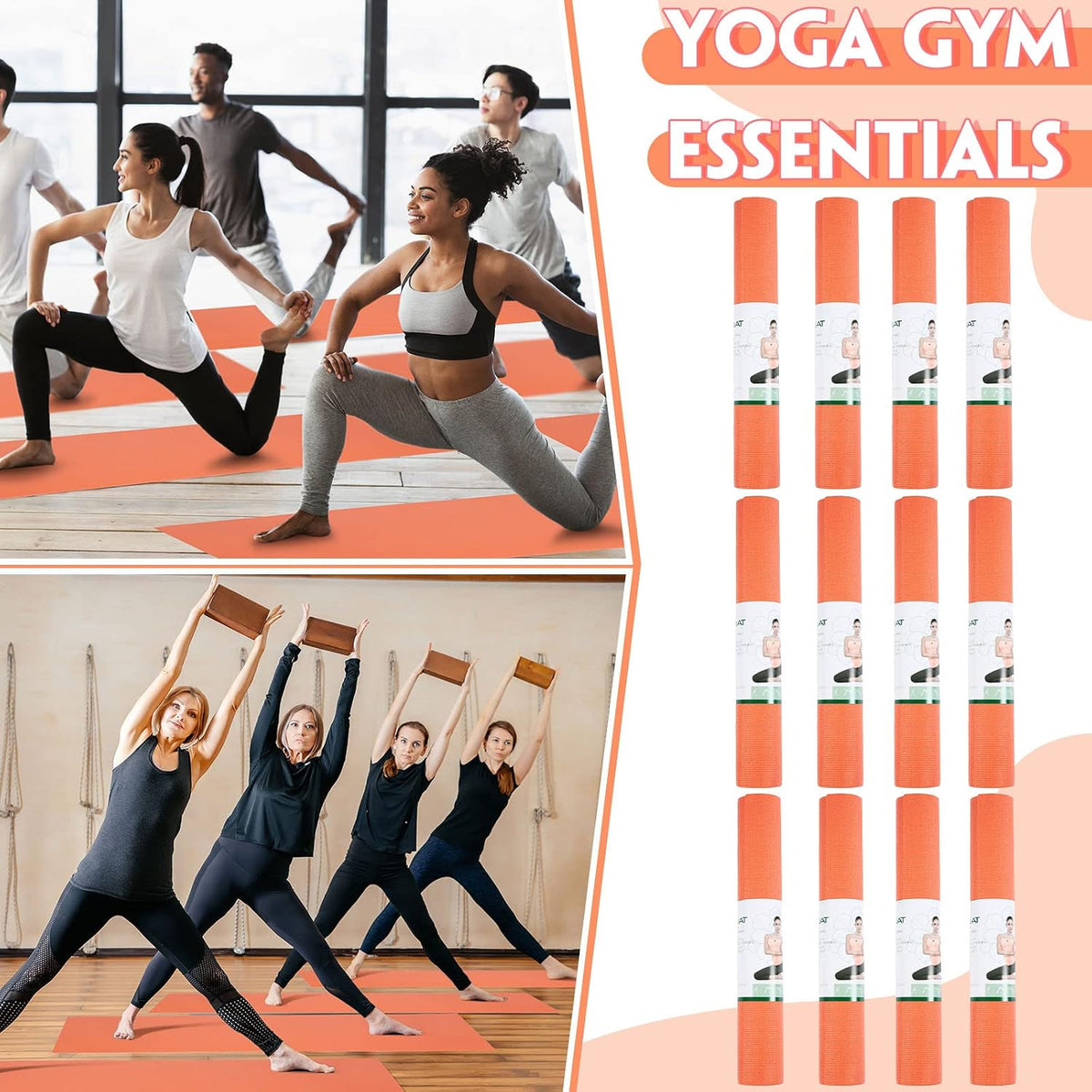 12 Pieces Yoga Mats Bulk 68x24x0.12 Inch Exercise Non Slip Fitness Workout Mats for Women Men Home Workout Gym Yoga