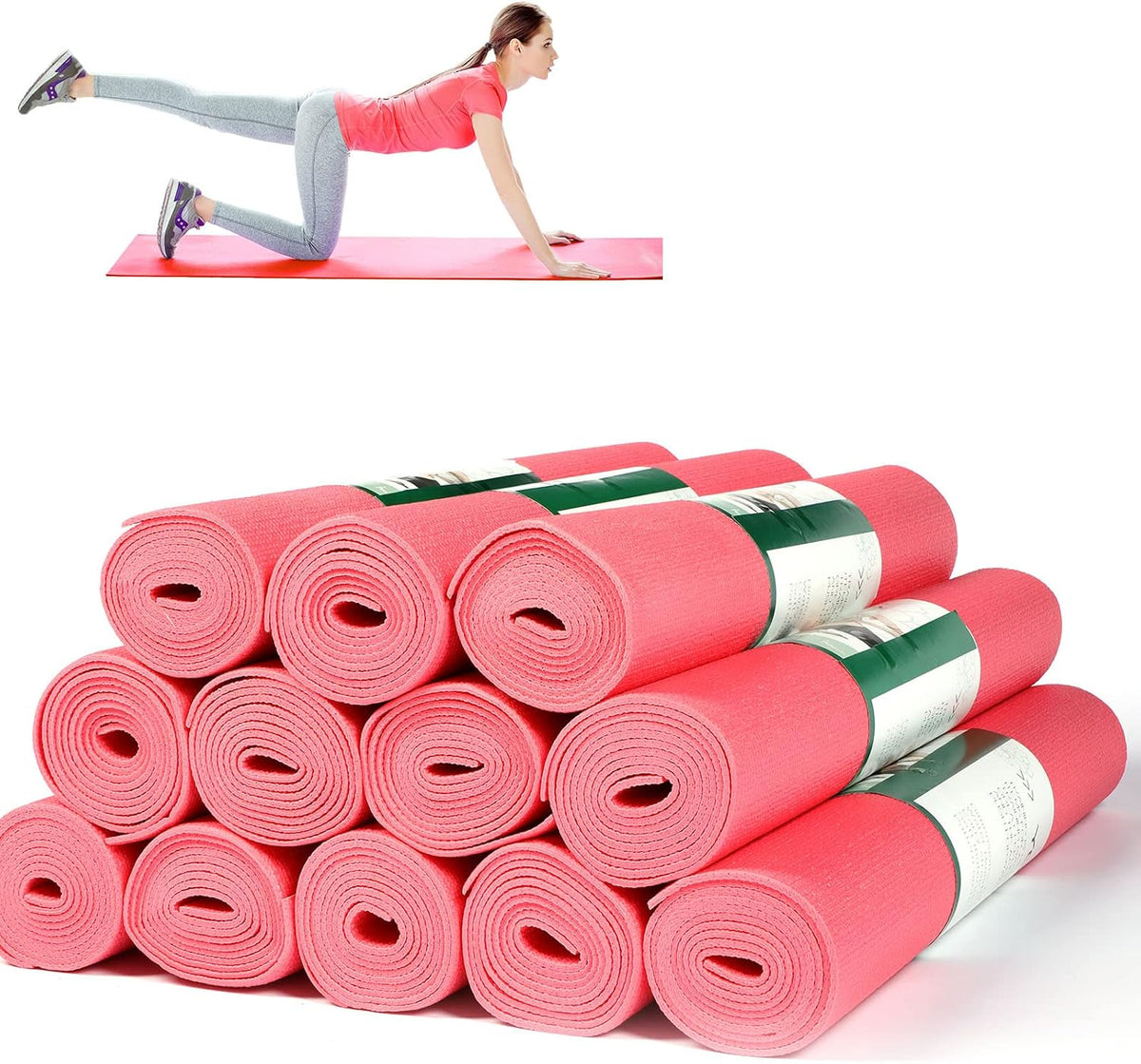 12 Pieces Yoga Mats Bulk 68x24x0.12 Inch Exercise Non Slip Fitness Workout Mats for Women Men Home Workout Gym Yoga