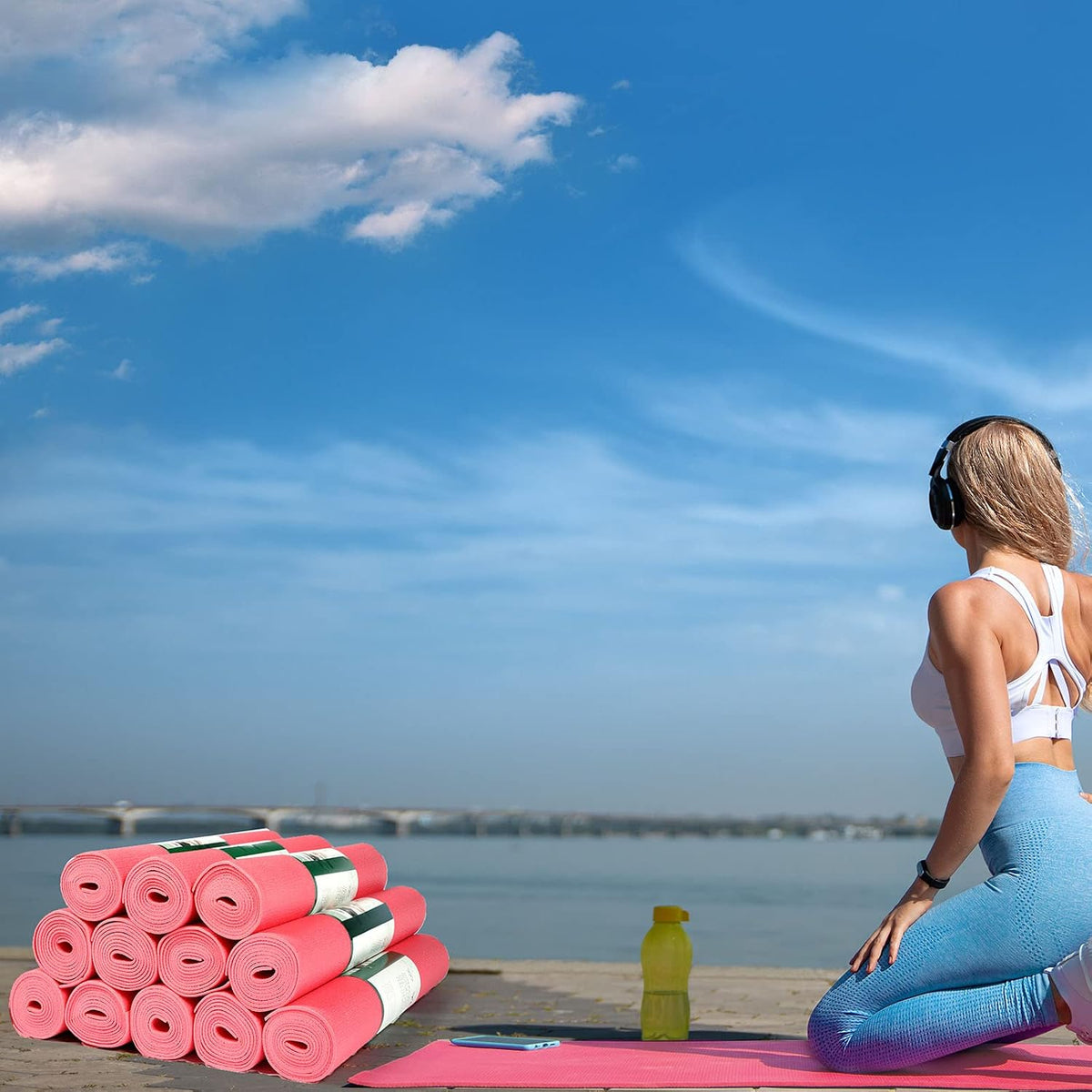 12 Pieces Yoga Mats Bulk 68x24x0.12 Inch Exercise Non Slip Fitness Workout Mats for Women Men Home Workout Gym Yoga