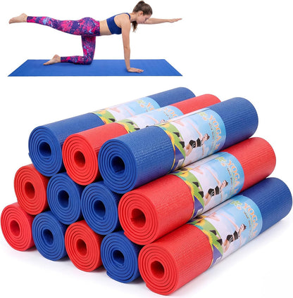 12 Pieces Yoga Mats Bulk 68x24x0.12 Inch Exercise Non Slip Fitness Workout Mats for Women Men Home Workout Gym Yoga