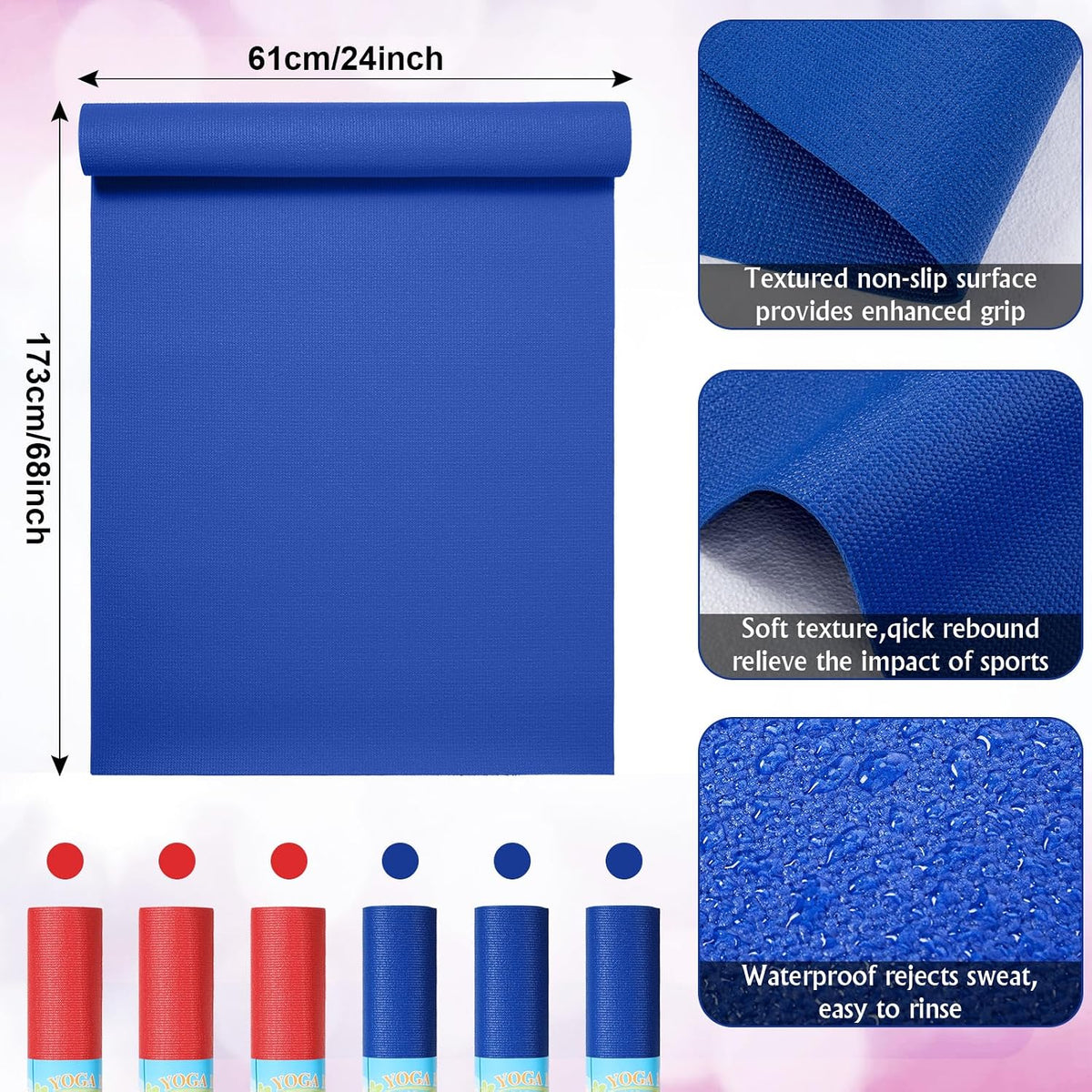 12 Pieces Yoga Mats Bulk 68x24x0.12 Inch Exercise Non Slip Fitness Workout Mats for Women Men Home Workout Gym Yoga