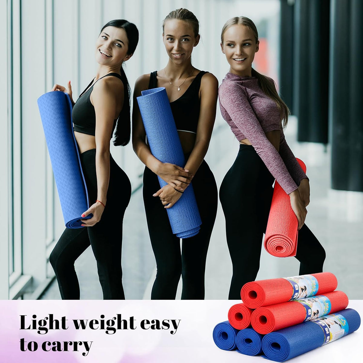 12 Pieces Yoga Mats Bulk 68x24x0.12 Inch Exercise Non Slip Fitness Workout Mats for Women Men Home Workout Gym Yoga