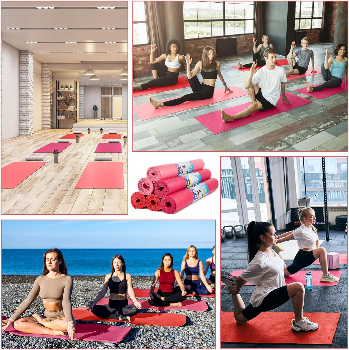12 Pieces Yoga Mats Bulk 68x24x0.12 Inch Exercise Non Slip Fitness Workout Mats for Women Men Home Workout Gym Yoga