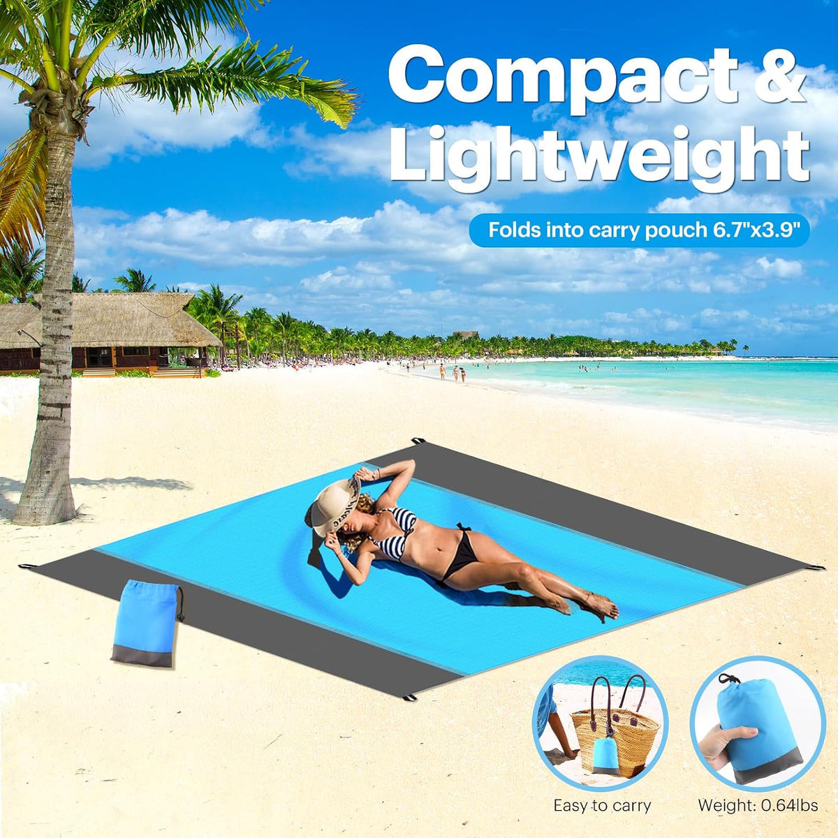 Beach Blanket Sandproof Oversized, 79''×83'' Extra Large Beach Mat, Portable Picnic Mat for Travel Camping Hiking, Lightweight Beach Essentials Family Water Resistant Mat