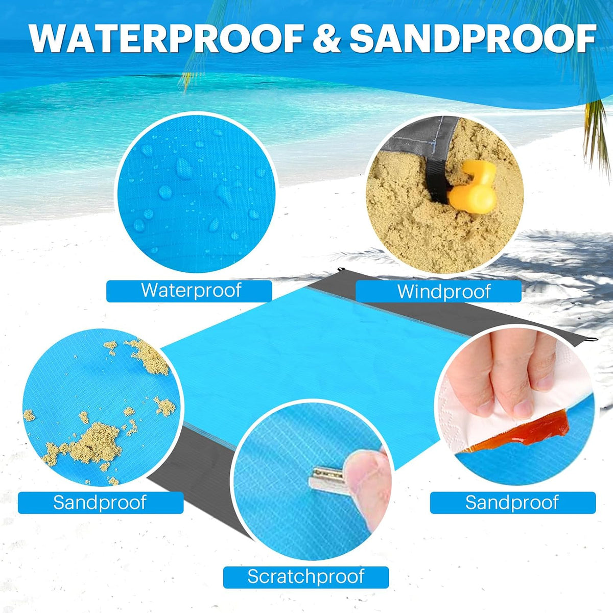 Beach Blanket Sandproof Oversized, 79''×83'' Extra Large Beach Mat, Portable Picnic Mat for Travel Camping Hiking, Lightweight Beach Essentials Family Water Resistant Mat