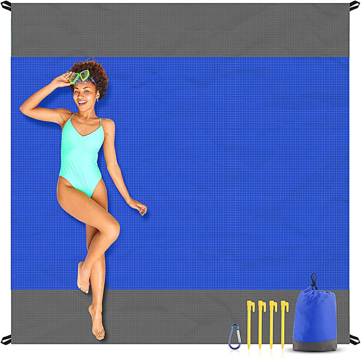 Beach Blanket Sandproof Oversized, 79''×83'' Extra Large Beach Mat, Portable Picnic Mat for Travel Camping Hiking, Lightweight Beach Essentials Family Water Resistant Mat
