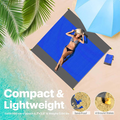 Beach Blanket Sandproof Oversized, 79''×83'' Extra Large Beach Mat, Portable Picnic Mat for Travel Camping Hiking, Lightweight Beach Essentials Family Water Resistant Mat
