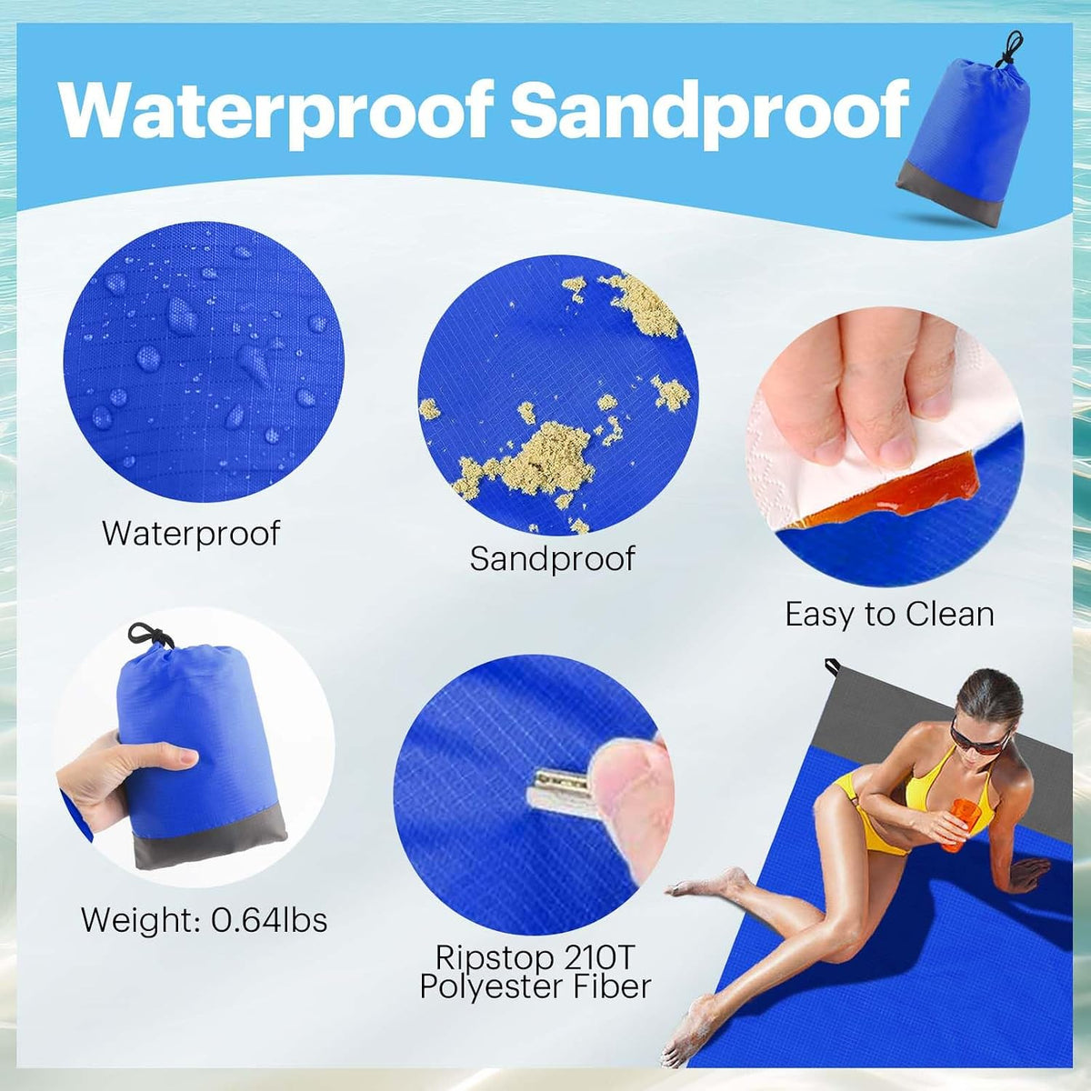 Beach Blanket Sandproof Oversized, 79''×83'' Extra Large Beach Mat, Portable Picnic Mat for Travel Camping Hiking, Lightweight Beach Essentials Family Water Resistant Mat