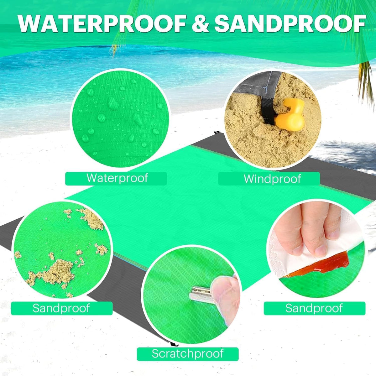 Beach Blanket Sandproof Oversized, 79''×83'' Extra Large Beach Mat, Portable Picnic Mat for Travel Camping Hiking, Lightweight Beach Essentials Family Water Resistant Mat