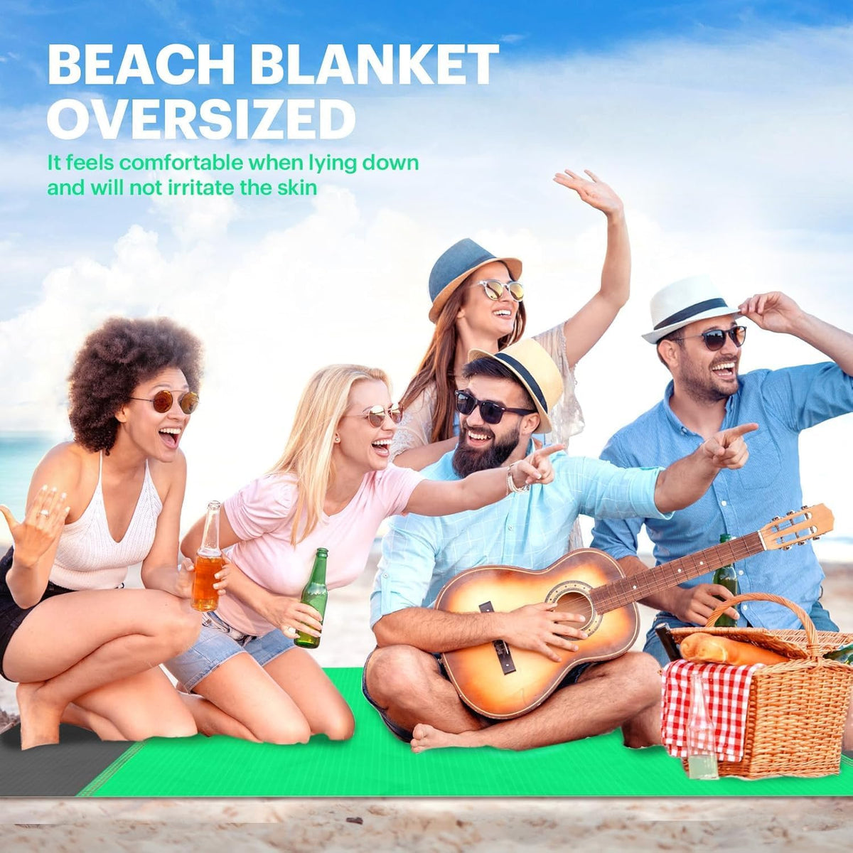 Beach Blanket Sandproof Oversized, 79''×83'' Extra Large Beach Mat, Portable Picnic Mat for Travel Camping Hiking, Lightweight Beach Essentials Family Water Resistant Mat