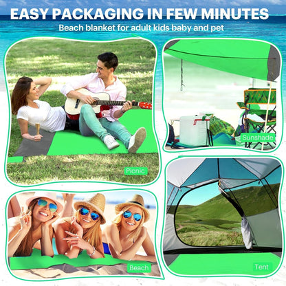 Beach Blanket Sandproof Oversized, 79''×83'' Extra Large Beach Mat, Portable Picnic Mat for Travel Camping Hiking, Lightweight Beach Essentials Family Water Resistant Mat