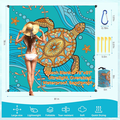Beach Blanket Sandproof Oversized, 79''×83'' Extra Large Beach Mat, Portable Picnic Mat for Travel Camping Hiking, Lightweight Beach Essentials Family Water Resistant Mat