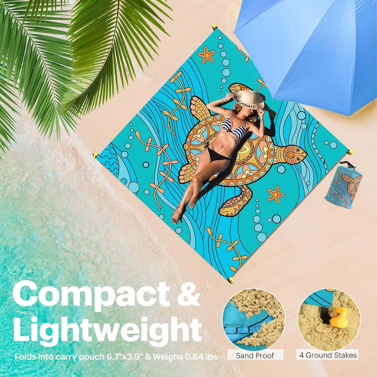 Beach Blanket Sandproof Oversized, 79''×83'' Extra Large Beach Mat, Portable Picnic Mat for Travel Camping Hiking, Lightweight Beach Essentials Family Water Resistant Mat