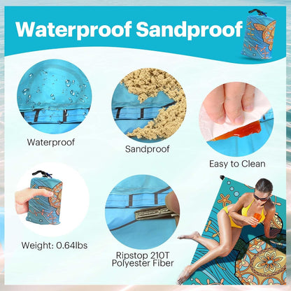 Beach Blanket Sandproof Oversized, 79''×83'' Extra Large Beach Mat, Portable Picnic Mat for Travel Camping Hiking, Lightweight Beach Essentials Family Water Resistant Mat