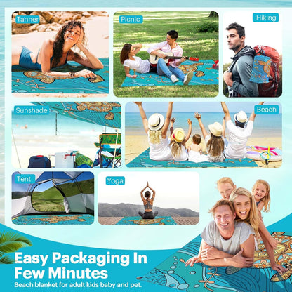 Beach Blanket Sandproof Oversized, 79''×83'' Extra Large Beach Mat, Portable Picnic Mat for Travel Camping Hiking, Lightweight Beach Essentials Family Water Resistant Mat