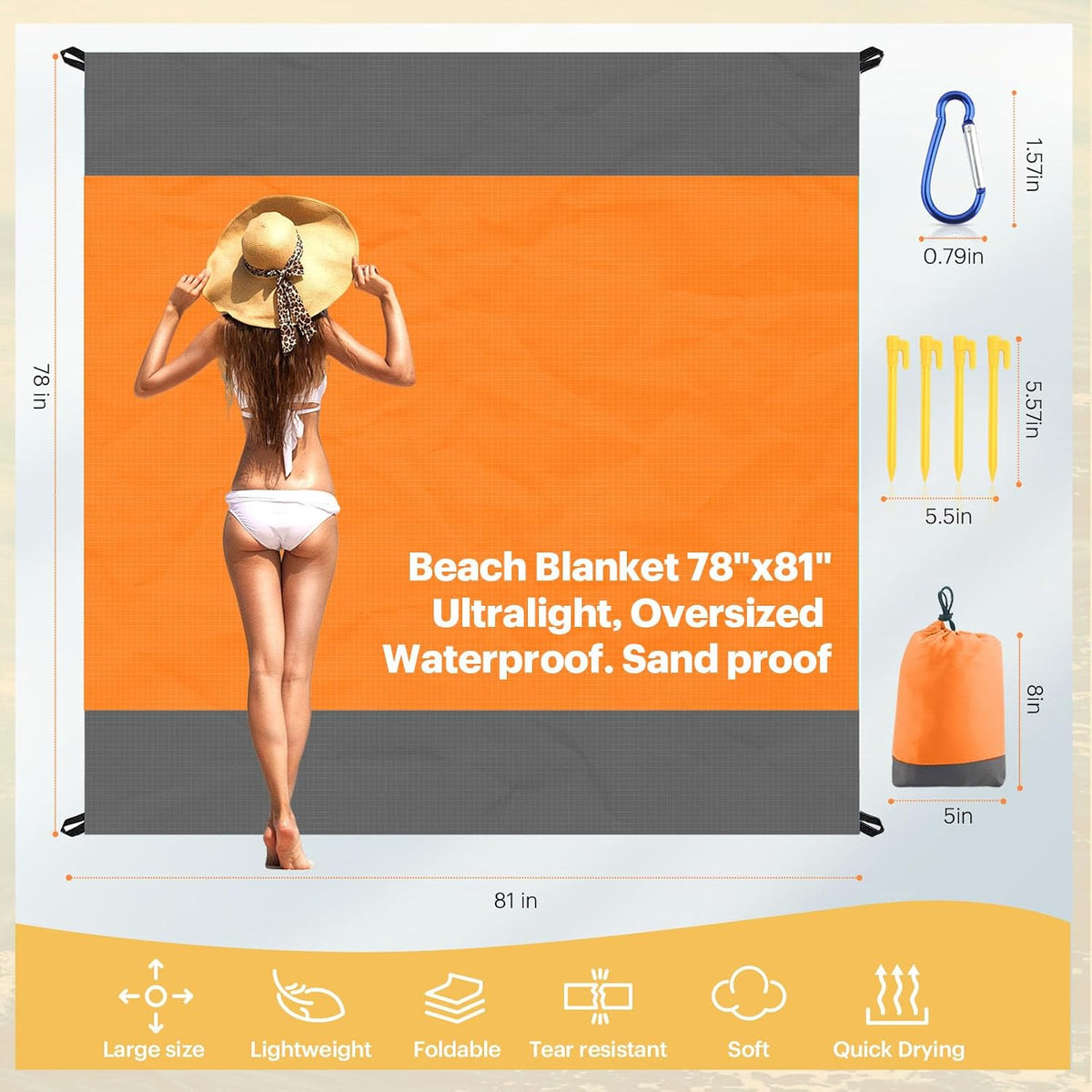 Beach Blanket Sandproof Oversized, 79''×83'' Extra Large Beach Mat, Portable Picnic Mat for Travel Camping Hiking, Lightweight Beach Essentials Family Water Resistant Mat