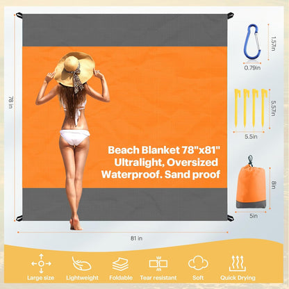 Beach Blanket Sandproof Oversized, 79''×83'' Extra Large Beach Mat, Portable Picnic Mat for Travel Camping Hiking, Lightweight Beach Essentials Family Water Resistant Mat
