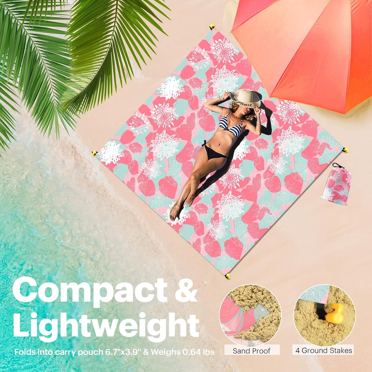 Beach Blanket Sandproof Oversized, 79''×83'' Extra Large Beach Mat, Portable Picnic Mat for Travel Camping Hiking, Lightweight Beach Essentials Family Water Resistant Mat