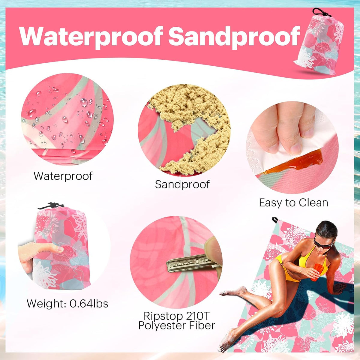 Beach Blanket Sandproof Oversized, 79''×83'' Extra Large Beach Mat, Portable Picnic Mat for Travel Camping Hiking, Lightweight Beach Essentials Family Water Resistant Mat