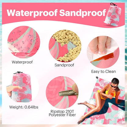 Beach Blanket Sandproof Oversized, 79''×83'' Extra Large Beach Mat, Portable Picnic Mat for Travel Camping Hiking, Lightweight Beach Essentials Family Water Resistant Mat