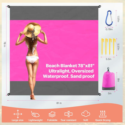 Beach Blanket Sandproof Oversized, 79''×83'' Extra Large Beach Mat, Portable Picnic Mat for Travel Camping Hiking, Lightweight Beach Essentials Family Water Resistant Mat