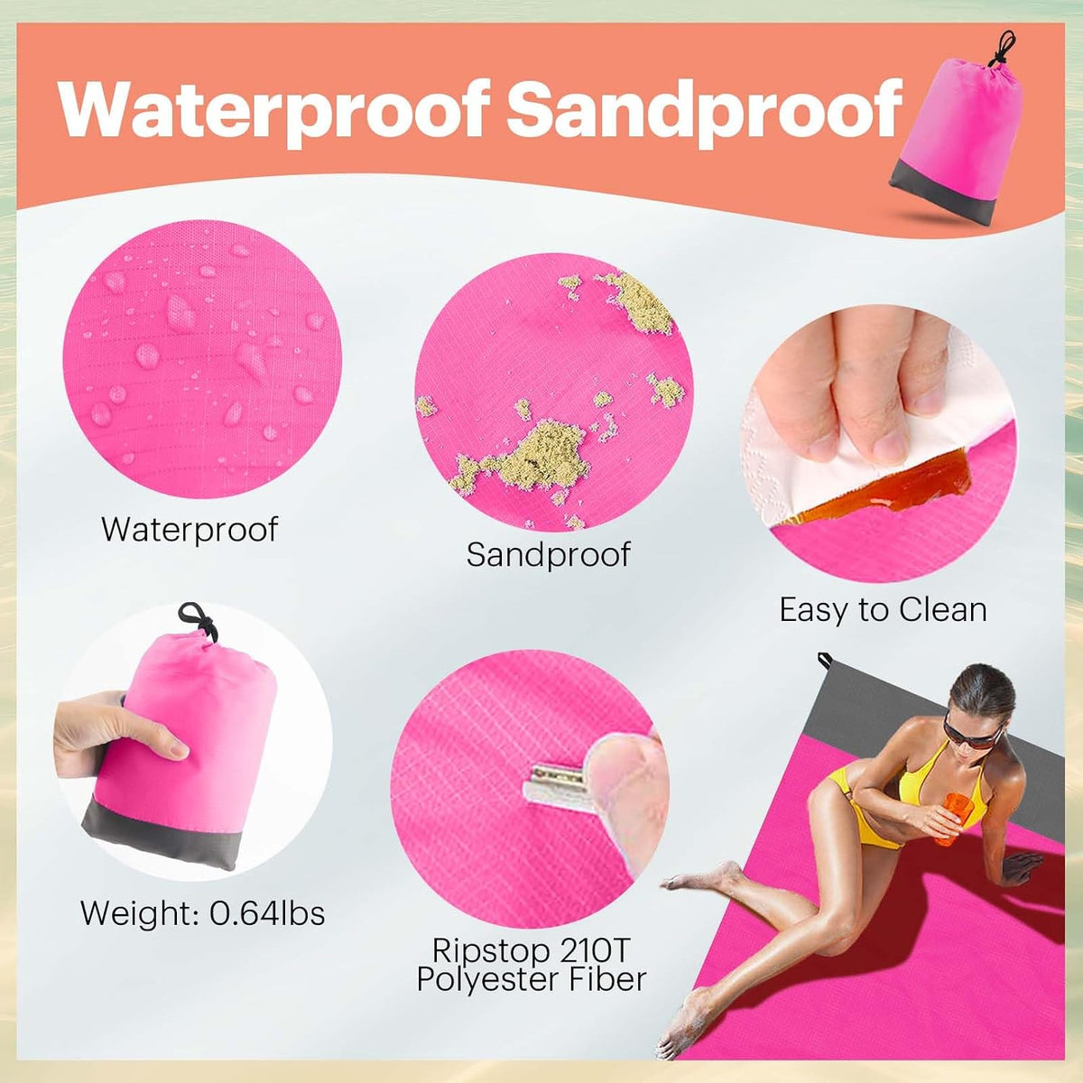 Beach Blanket Sandproof Oversized, 79''×83'' Extra Large Beach Mat, Portable Picnic Mat for Travel Camping Hiking, Lightweight Beach Essentials Family Water Resistant Mat