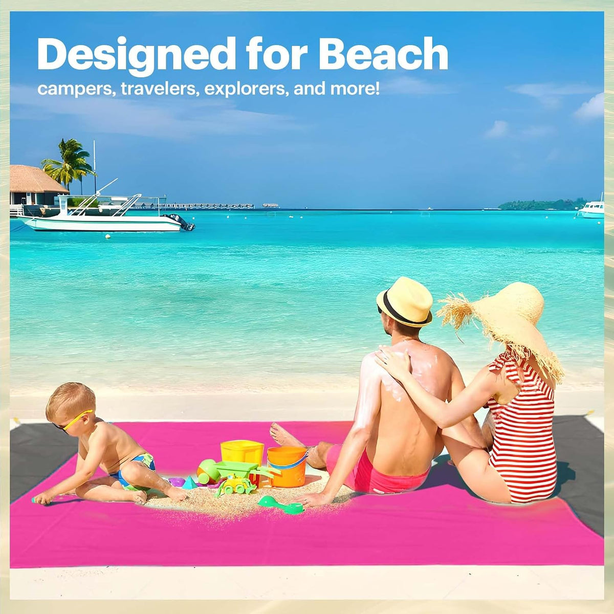 Beach Blanket Sandproof Oversized, 79''×83'' Extra Large Beach Mat, Portable Picnic Mat for Travel Camping Hiking, Lightweight Beach Essentials Family Water Resistant Mat