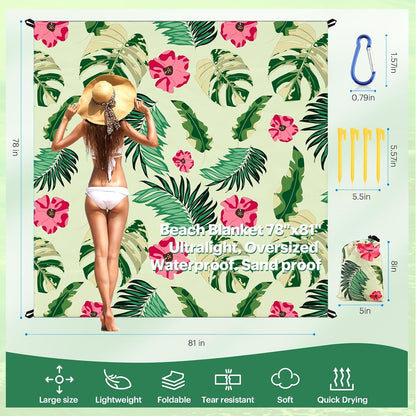 Beach Blanket Sandproof Oversized, 79''×83'' Extra Large Beach Mat, Portable Picnic Mat for Travel Camping Hiking, Lightweight Beach Essentials Family Water Resistant Mat