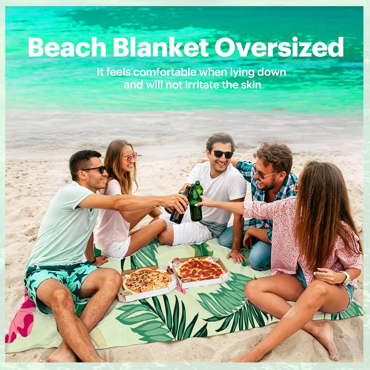 Beach Blanket Sandproof Oversized, 79''×83'' Extra Large Beach Mat, Portable Picnic Mat for Travel Camping Hiking, Lightweight Beach Essentials Family Water Resistant Mat