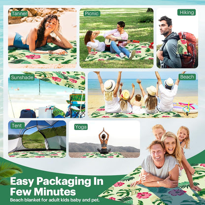 Beach Blanket Sandproof Oversized, 79''×83'' Extra Large Beach Mat, Portable Picnic Mat for Travel Camping Hiking, Lightweight Beach Essentials Family Water Resistant Mat
