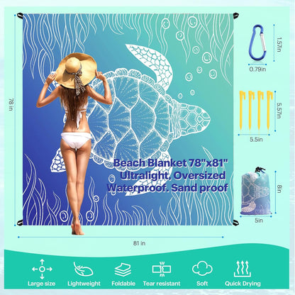Beach Blanket Sandproof Oversized, 79''×83'' Extra Large Beach Mat, Portable Picnic Mat for Travel Camping Hiking, Lightweight Beach Essentials Family Water Resistant Mat