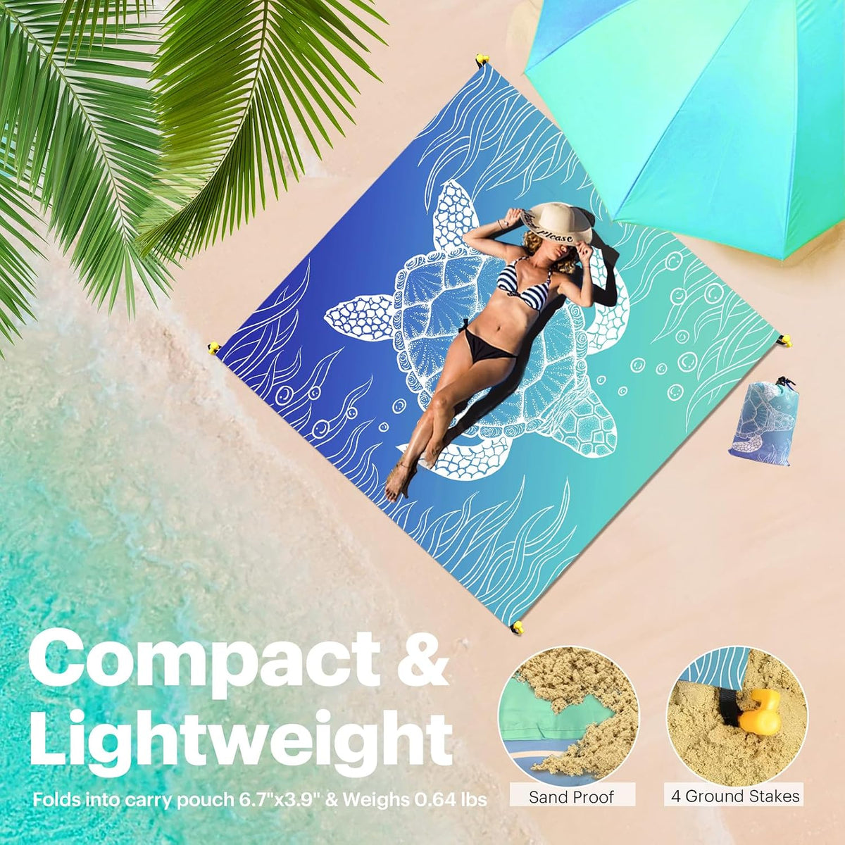 Beach Blanket Sandproof Oversized, 79''×83'' Extra Large Beach Mat, Portable Picnic Mat for Travel Camping Hiking, Lightweight Beach Essentials Family Water Resistant Mat