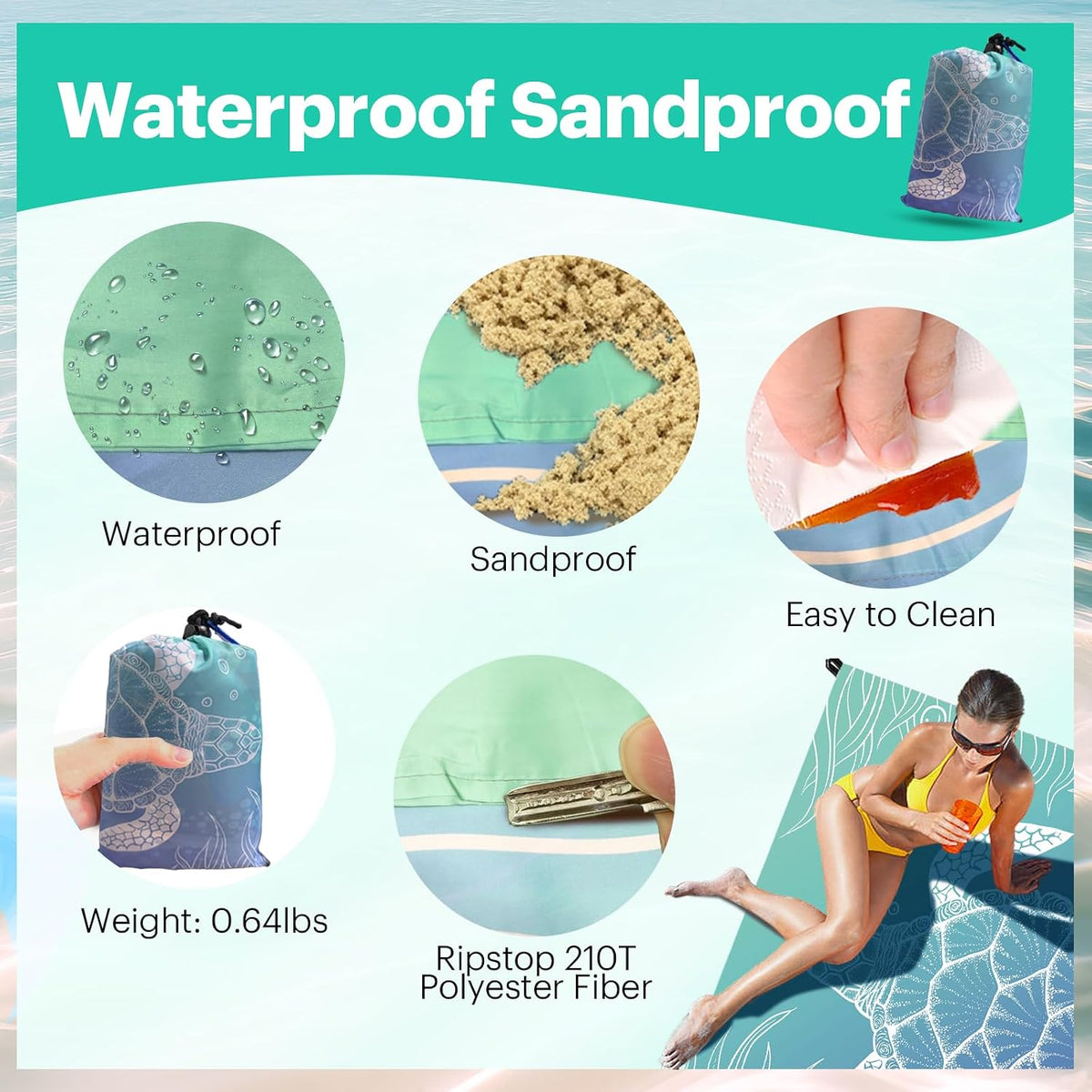 Beach Blanket Sandproof Oversized, 79''×83'' Extra Large Beach Mat, Portable Picnic Mat for Travel Camping Hiking, Lightweight Beach Essentials Family Water Resistant Mat