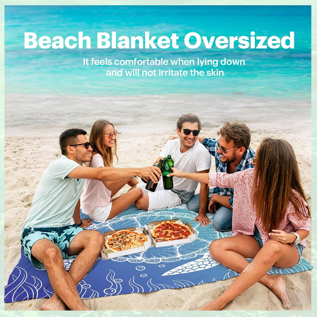Beach Blanket Sandproof Oversized, 79''×83'' Extra Large Beach Mat, Portable Picnic Mat for Travel Camping Hiking, Lightweight Beach Essentials Family Water Resistant Mat