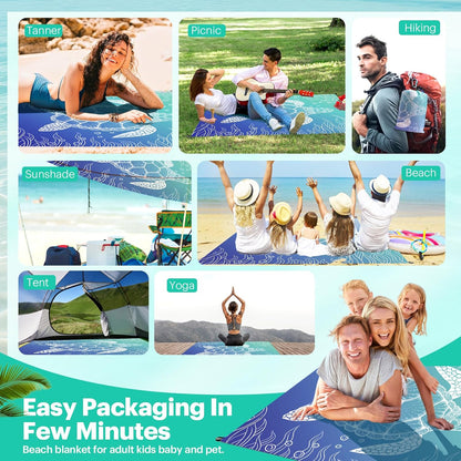 Beach Blanket Sandproof Oversized, 79''×83'' Extra Large Beach Mat, Portable Picnic Mat for Travel Camping Hiking, Lightweight Beach Essentials Family Water Resistant Mat