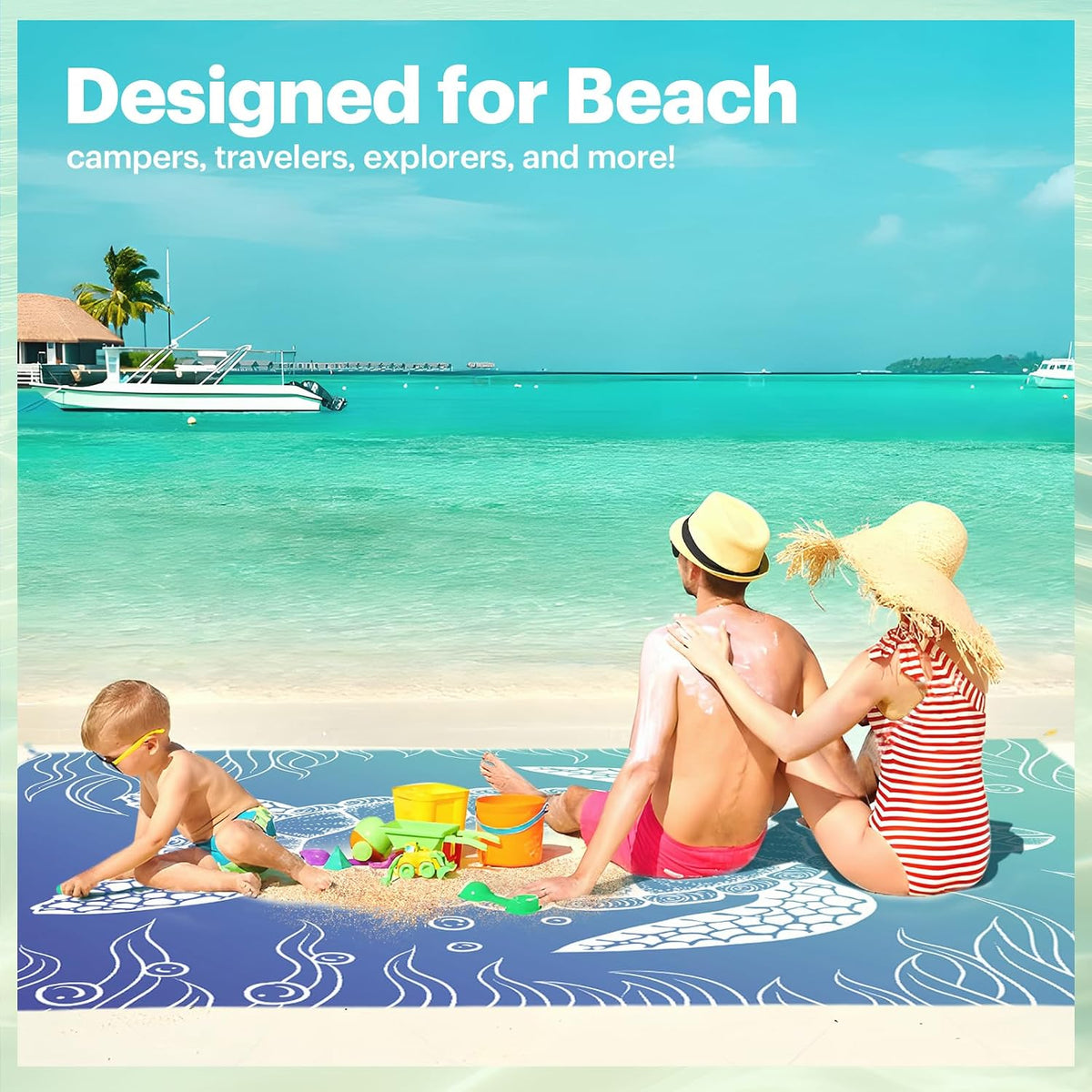 Beach Blanket Sandproof Oversized, 79''×83'' Extra Large Beach Mat, Portable Picnic Mat for Travel Camping Hiking, Lightweight Beach Essentials Family Water Resistant Mat
