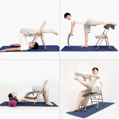 Yoga Assist Chair with Lumbar Back Support,Iyengar Yoga Chair,Removable Seat Cushion, Metal Frame,Backless Yoga Chair,Portable Foldable Yoga Chair,Gray,Without Lumbar Support