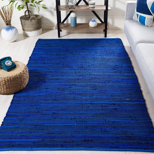 Area Rug 3x5 - Rag Rug Collection - Blue & Multi, Handmade Cotton, Boho Stripe Pattern, Ideal for Entryway, Living Room, Bedroom, Dining Space (RAR130B)