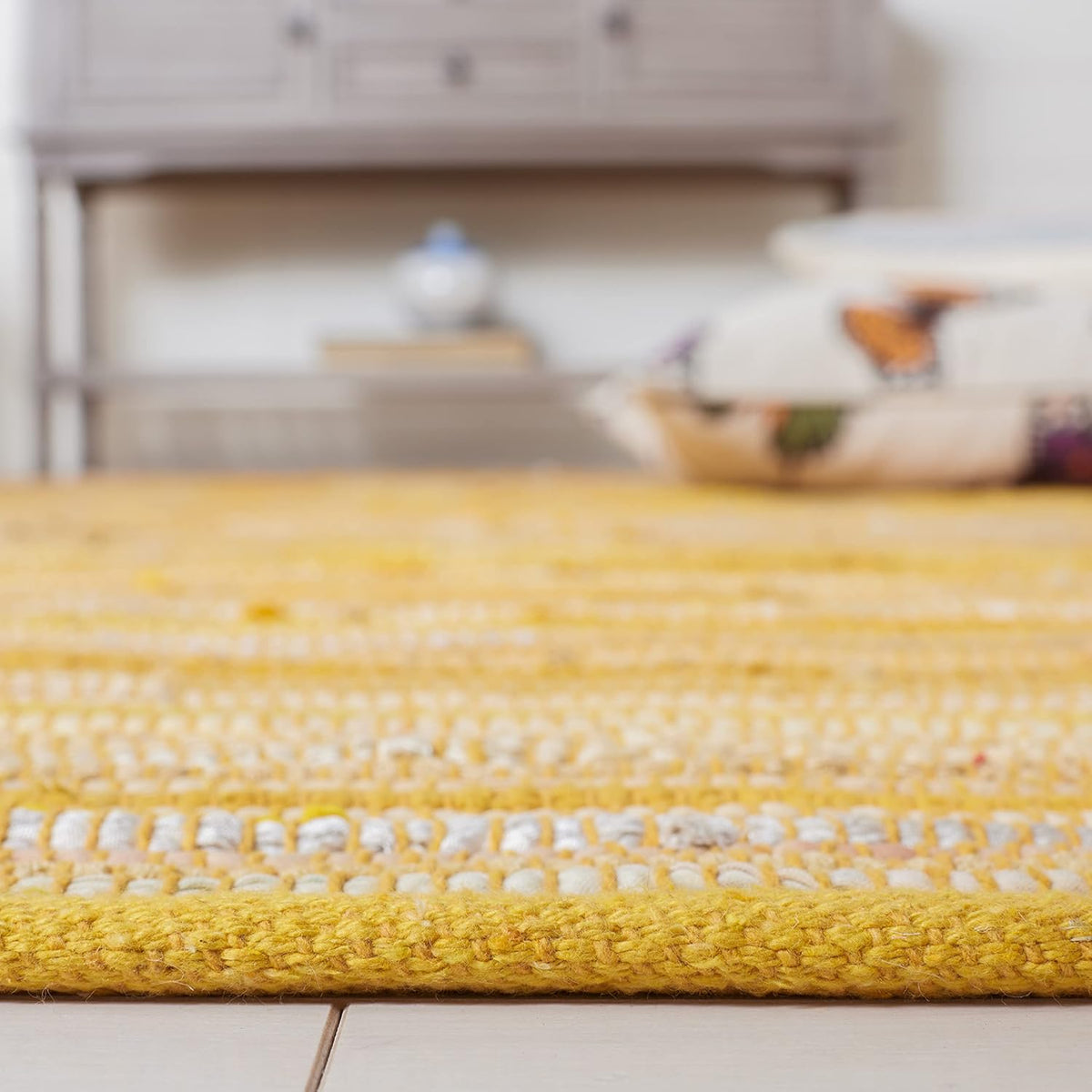 Area Rug 3x5 - Rag Rug Collection - Blue & Multi, Handmade Cotton, Boho Stripe Pattern, Ideal for Entryway, Living Room, Bedroom, Dining Space (RAR130B)