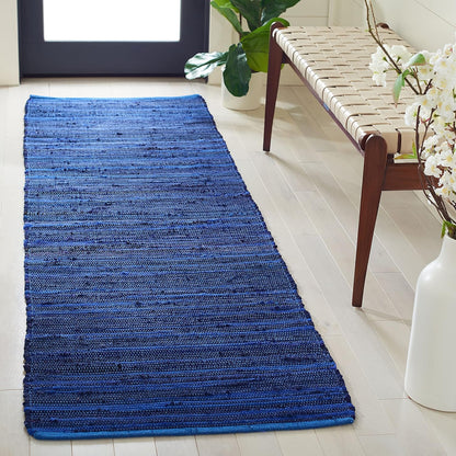 Area Rug 3x5 - Rag Rug Collection - Blue & Multi, Handmade Cotton, Boho Stripe Pattern, Ideal for Entryway, Living Room, Bedroom, Dining Space (RAR130B)