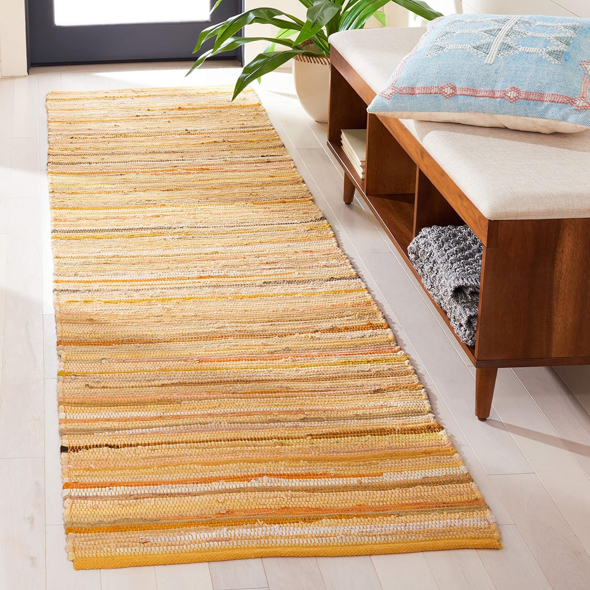 Area Rug 3x5 - Rag Rug Collection - Blue & Multi, Handmade Cotton, Boho Stripe Pattern, Ideal for Entryway, Living Room, Bedroom, Dining Space (RAR130B)