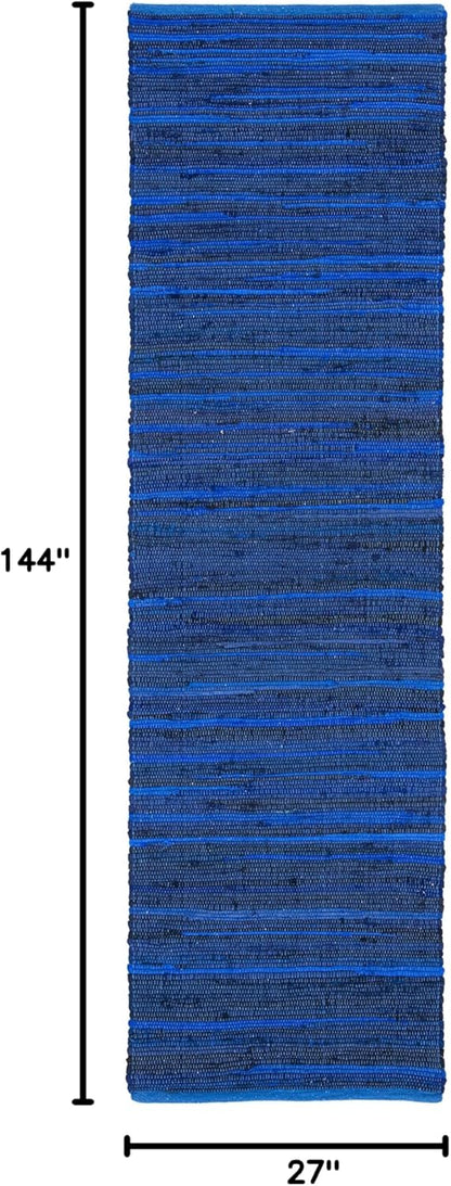Area Rug 3x5 - Rag Rug Collection - Blue & Multi, Handmade Cotton, Boho Stripe Pattern, Ideal for Entryway, Living Room, Bedroom, Dining Space (RAR130B)