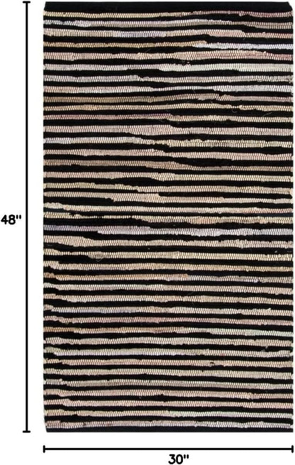 Area Rug 3x5 - Rag Rug Collection - Blue & Multi, Handmade Cotton, Boho Stripe Pattern, Ideal for Entryway, Living Room, Bedroom, Dining Space (RAR130B)