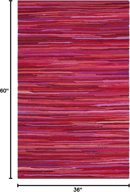 Area Rug 3x5 - Rag Rug Collection - Blue & Multi, Handmade Cotton, Boho Stripe Pattern, Ideal for Entryway, Living Room, Bedroom, Dining Space (RAR130B)