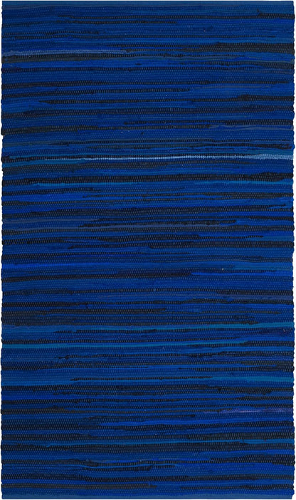 Area Rug 3x5 - Rag Rug Collection - Blue & Multi, Handmade Cotton, Boho Stripe Pattern, Ideal for Entryway, Living Room, Bedroom, Dining Space (RAR130B)