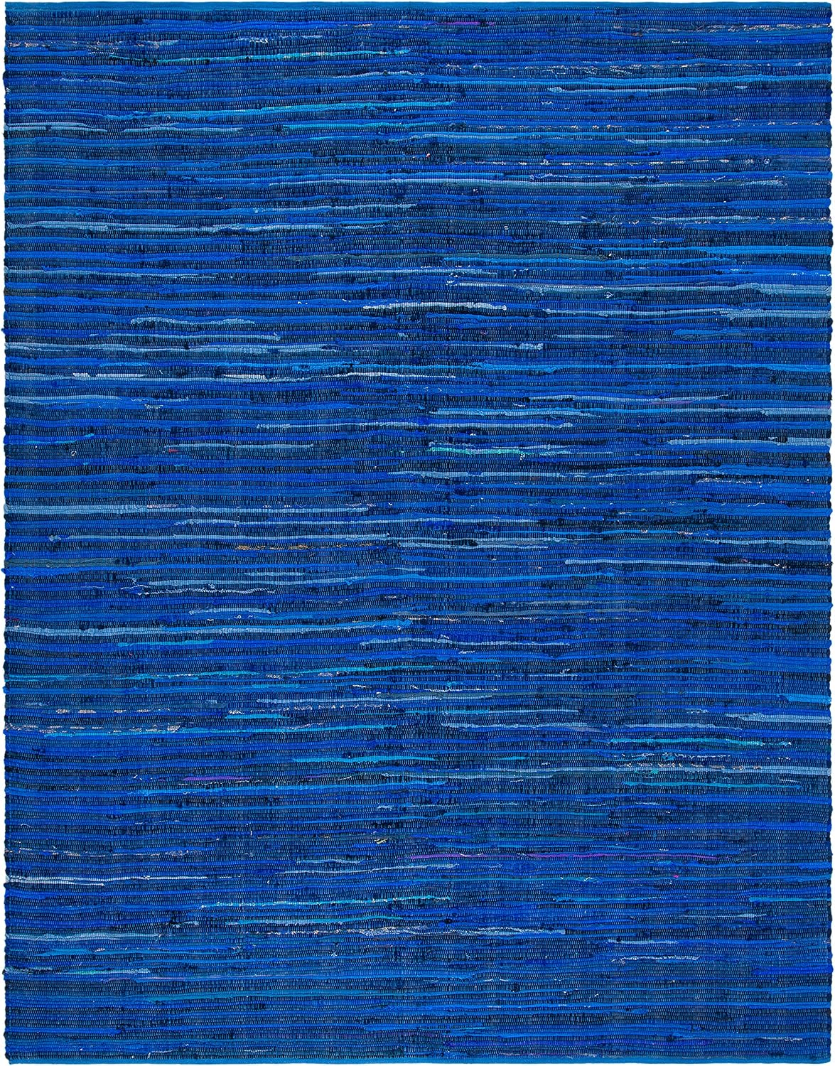 Area Rug 3x5 - Rag Rug Collection - Blue & Multi, Handmade Cotton, Boho Stripe Pattern, Ideal for Entryway, Living Room, Bedroom, Dining Space (RAR130B)