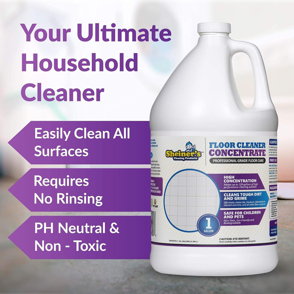 Multipurpose Cleaner Concentrate, No-Rinse Floor Cleaner for Mopping & Floor Degreaser for Home, Safe for Kids & Pets, Non-Toxic Lavender Scent All Purpose Cleaner Supplies,1-Gallon.