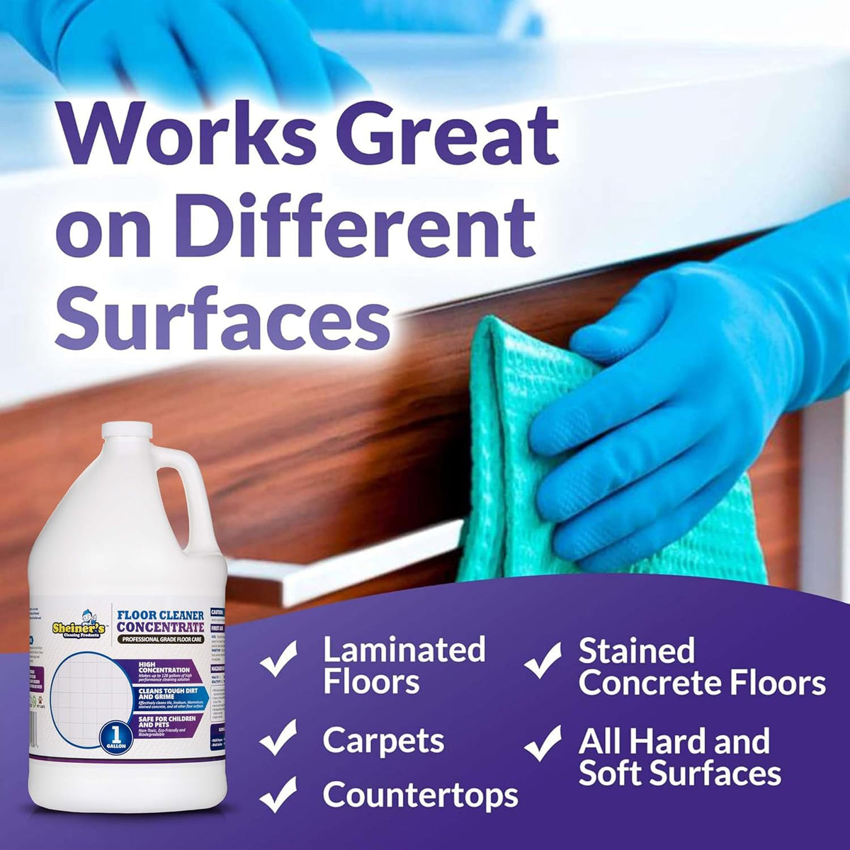 Multipurpose Cleaner Concentrate, No-Rinse Floor Cleaner for Mopping & Floor Degreaser for Home, Safe for Kids & Pets, Non-Toxic Lavender Scent All Purpose Cleaner Supplies,1-Gallon.