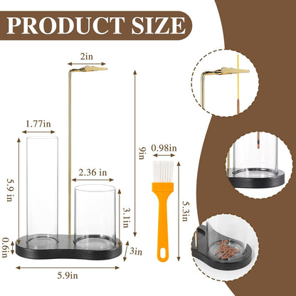 2 in 1 Incense Holder for Sticks with Glass Ash Catcher, Upside Down Anti-Ash Incense Stick Burner for Outdoor Patio, Modern Vertical Incense Holder for Home Decor, Spa, Meditation and Reddish Brown